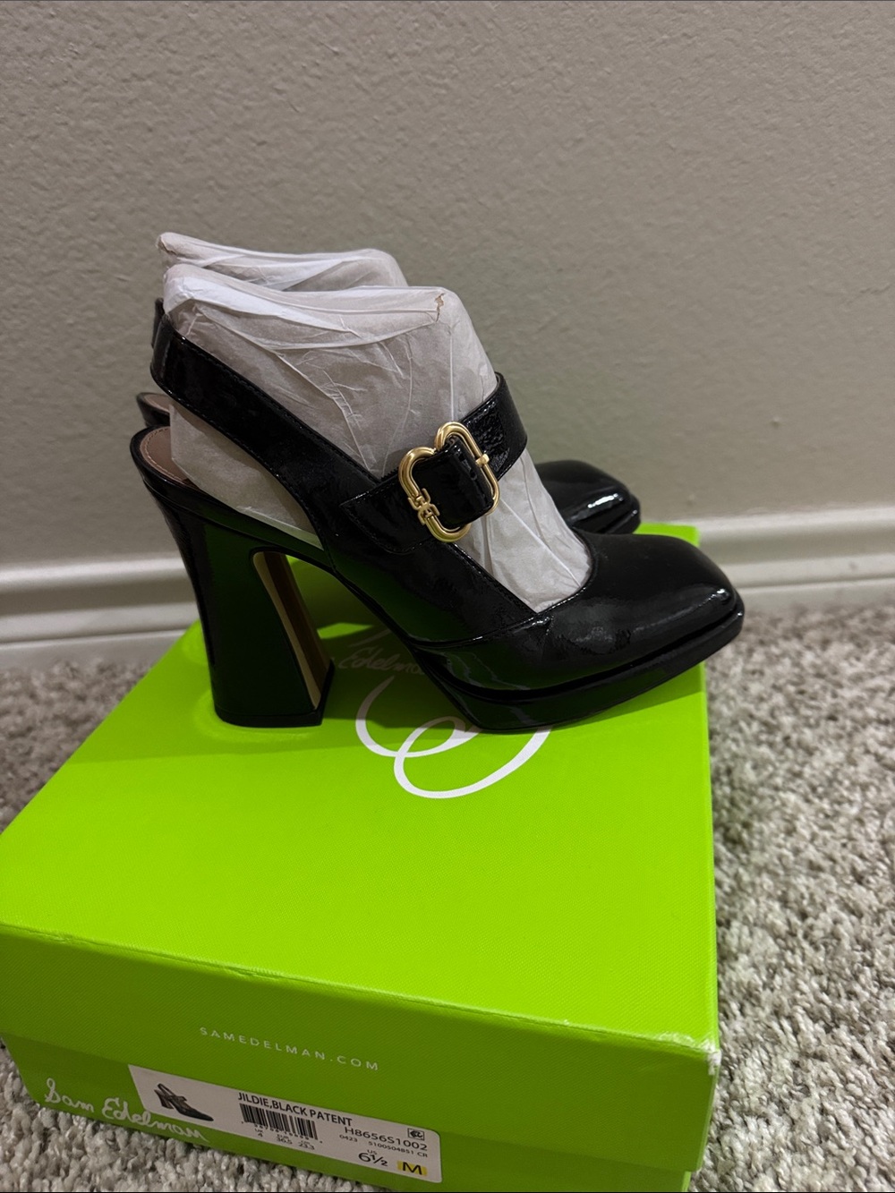 Sam Edelman Black Patent Mary Jane Block Heels - Picture 2 of 3
